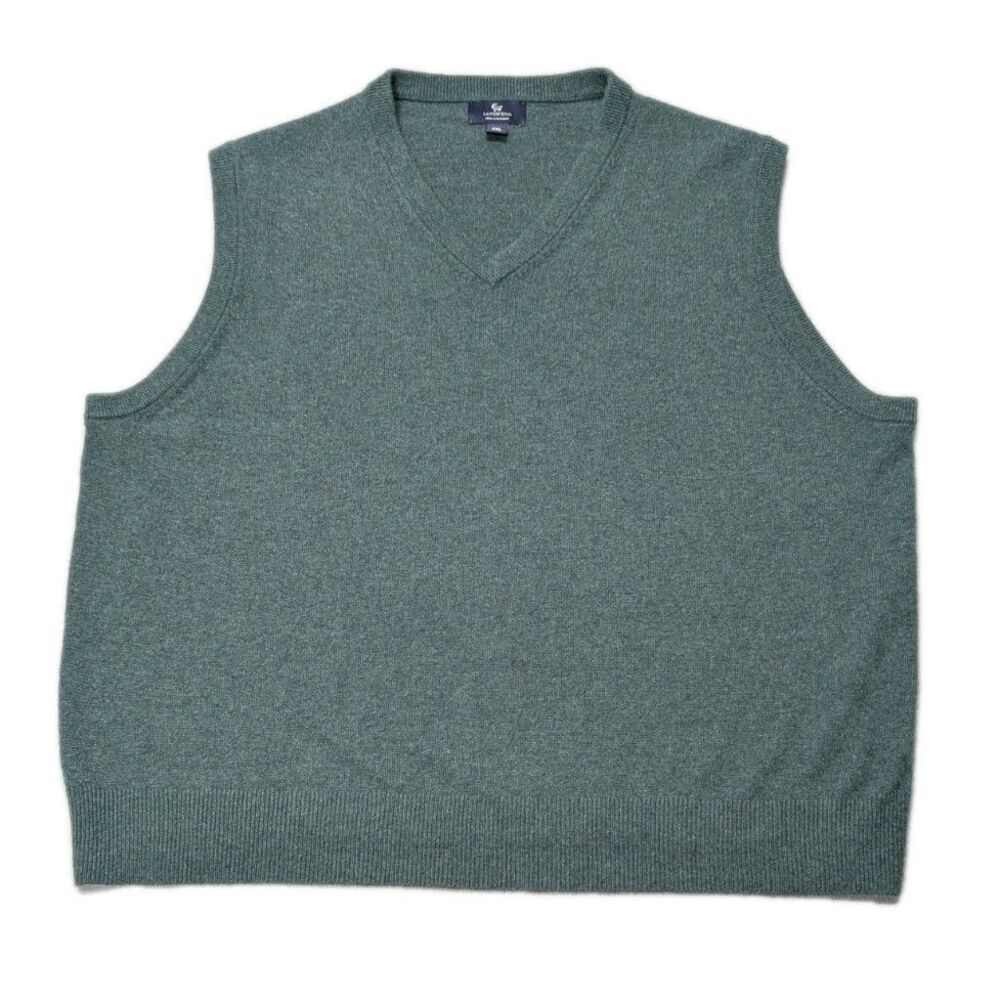 Lands' End 100% Cashmere V-Neck Sweater Vest XXL Green